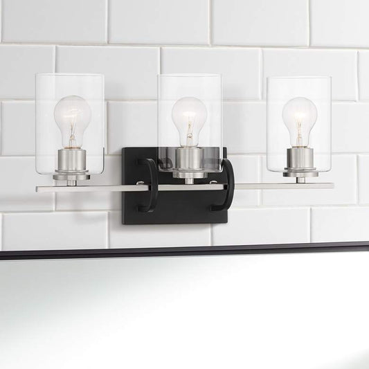 Possini Euro Annuo 20" Wide Black and Satin Nickel 3-Light Bath Light
