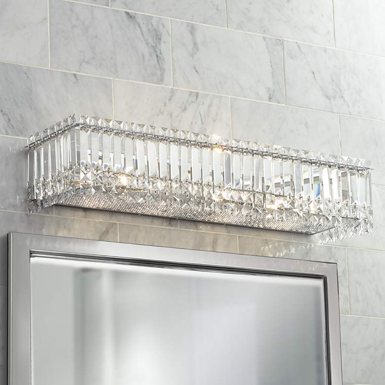 Possini Euro Crystal Columns 30" Wide Chrome Bath Light