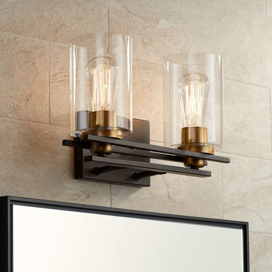 Possini Euro Demy 14"W Bronze and Gold 2-Light Bath Light