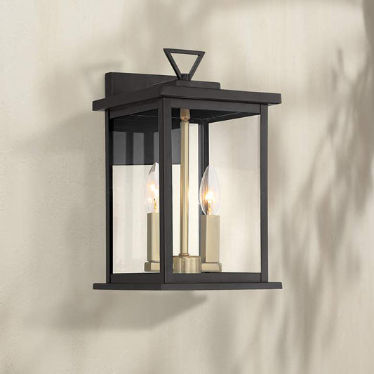Possini Euro Ely 14" High Black and Gold Outdoor Wall Light