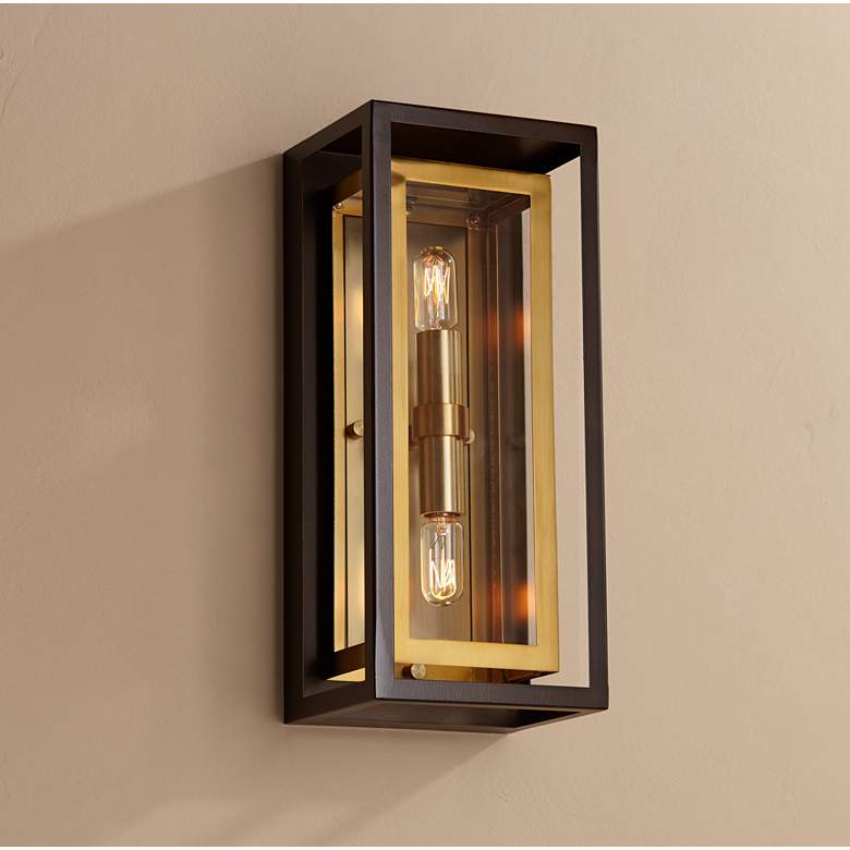 Possini Euro Kie 14" High Bronze Outdoor Wall Light