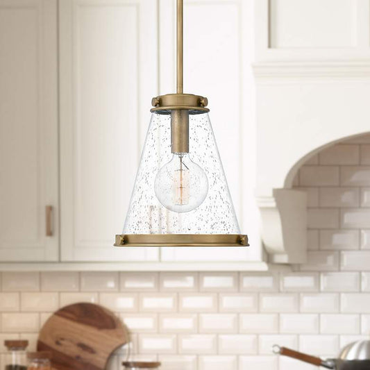 Quoizel Bristol 13" Wide Weathered Brass and Glass Mini Pendant