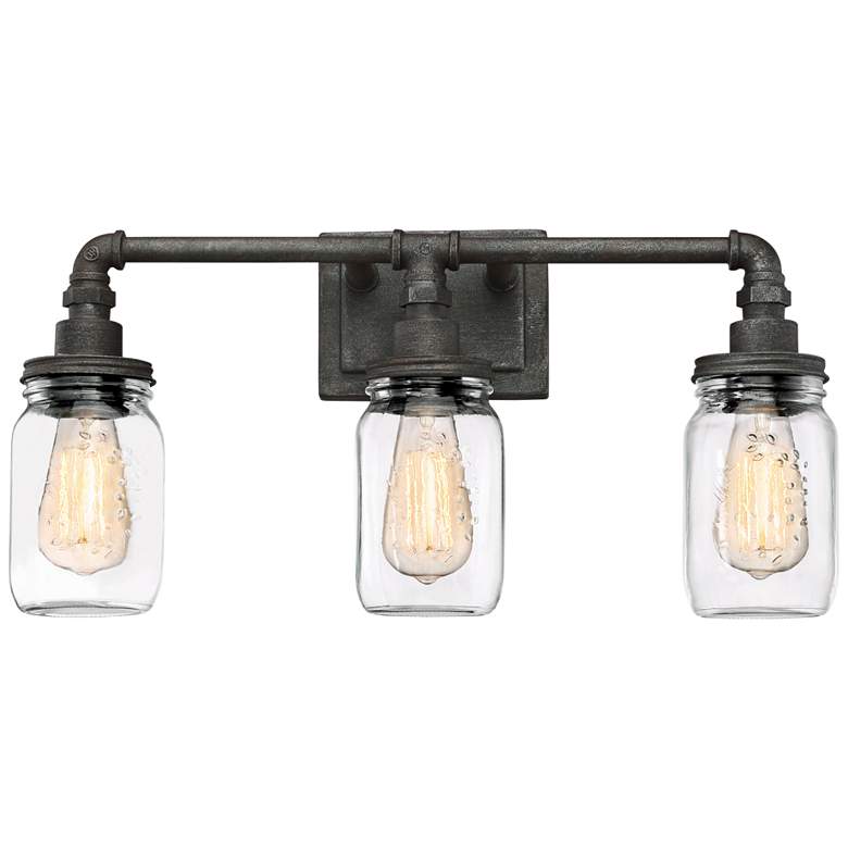 Quoizel Squire 21 1/2" Wide Rustic Black Jar Glass 3-Light Bath Light