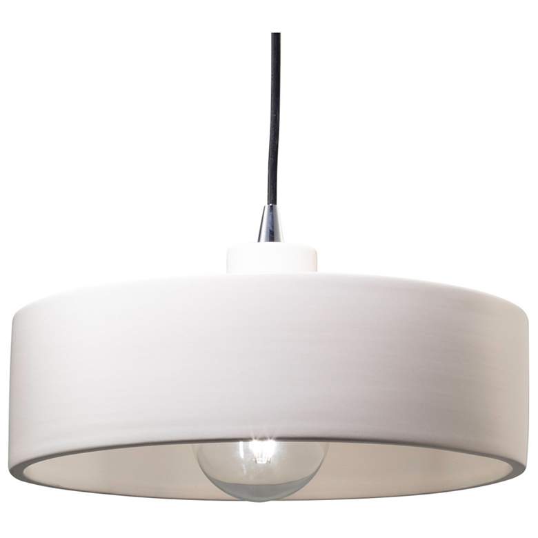 Radiance Collection - Dish Ceramic Pendant - Chrome - Bisque - Black Cord