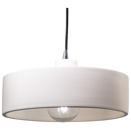 Radiance Collection - Dish Ceramic Pendant - Chrome - Bisque - Black Cord