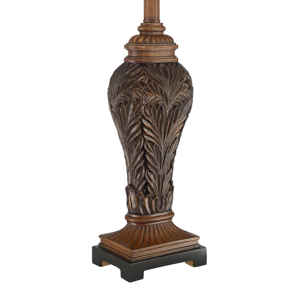 raditional Table Lamps 29.25" Tall Set of 2 Leafwork Bronze Vase Light Tan Cut Corner Rectangular Shade