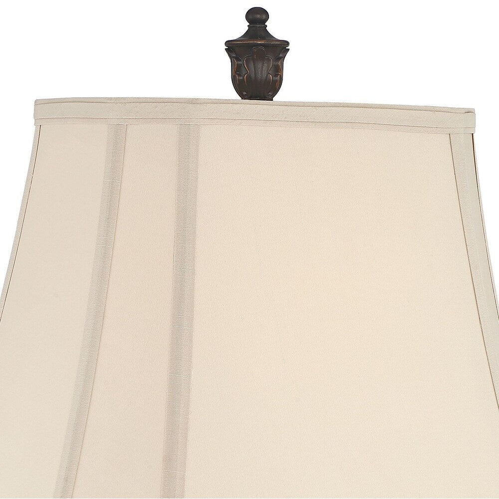 raditional Table Lamps 29.25" Tall Set of 2 Leafwork Bronze Vase Light Tan Cut Corner Rectangular Shade