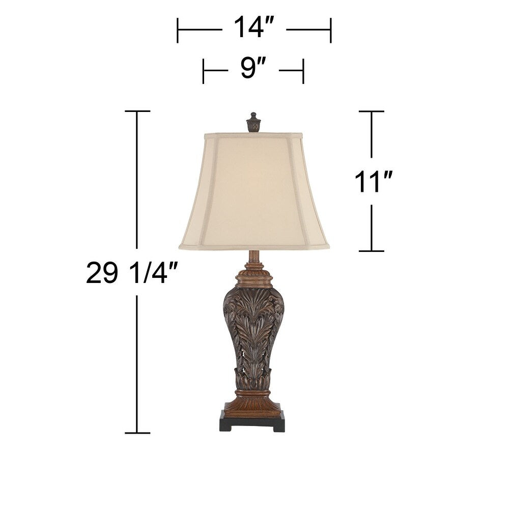 raditional Table Lamps 29.25" Tall Set of 2 Leafwork Bronze Vase Light Tan Cut Corner Rectangular Shade