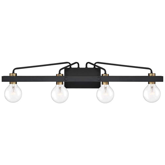 Ravella 33 1/4" Wide Black and Brass 4-Light Modern Vanity Bath Light