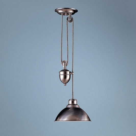 Rise and Fall Satin Nickel Finish Adjustable Height Pendant