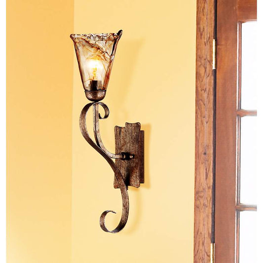 Amber Scroll 23 1/2" High Art Glass and Bronze Wall Sconce