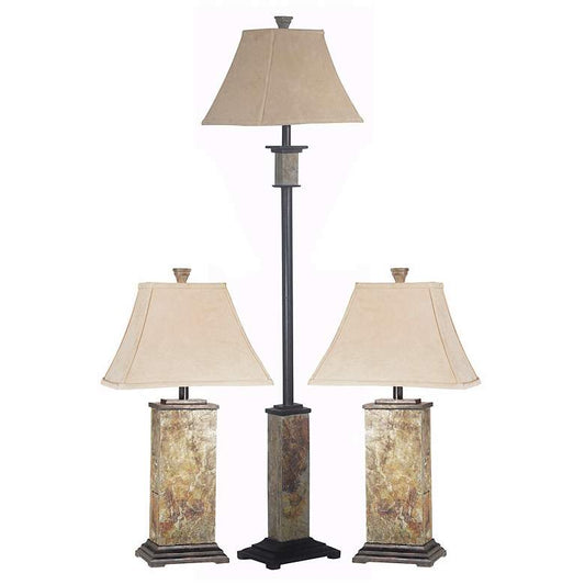 Set of 3 Bennington Slate Floor and Table Lamps