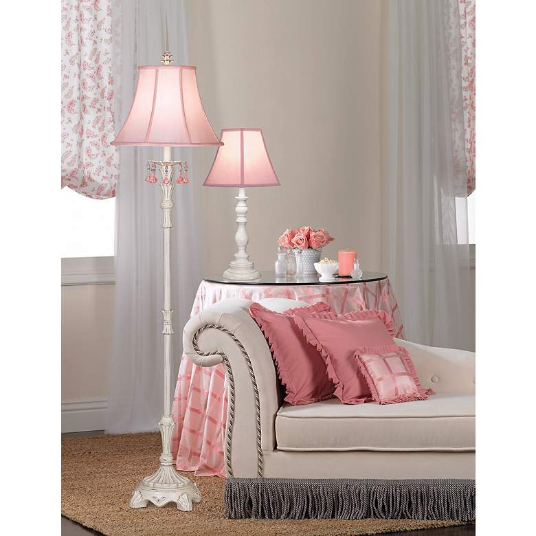 Pink Shade with White Candlestick Base Table Lamp
