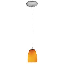 Sherry - E26 LED Cord Pendant - Brushed Steel Finish, Amber Glass Shade