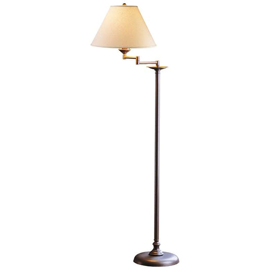 Simple Lines Swing Arm Floor Lamp - Natural Iron Finish - Linen Shade