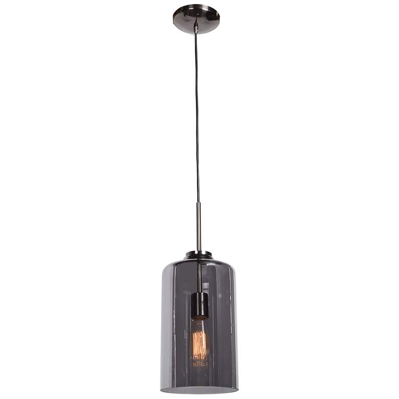 Simplicite Tall Cylinder Pendant - Black Chrome, Smoke Glass Diffuser