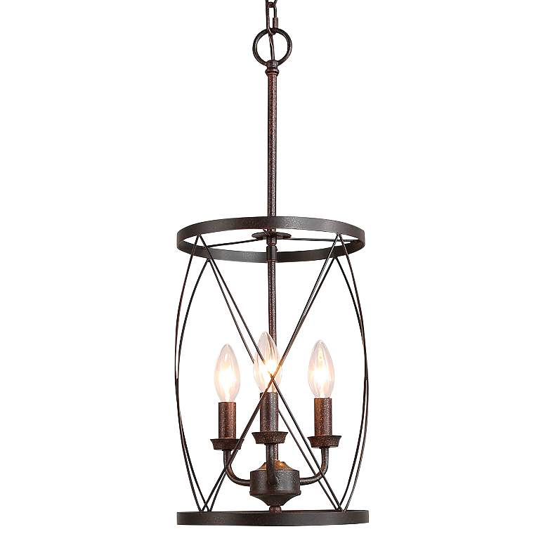 Sprin 9" Wide Rustic Iron 3-Light Mini Pendant