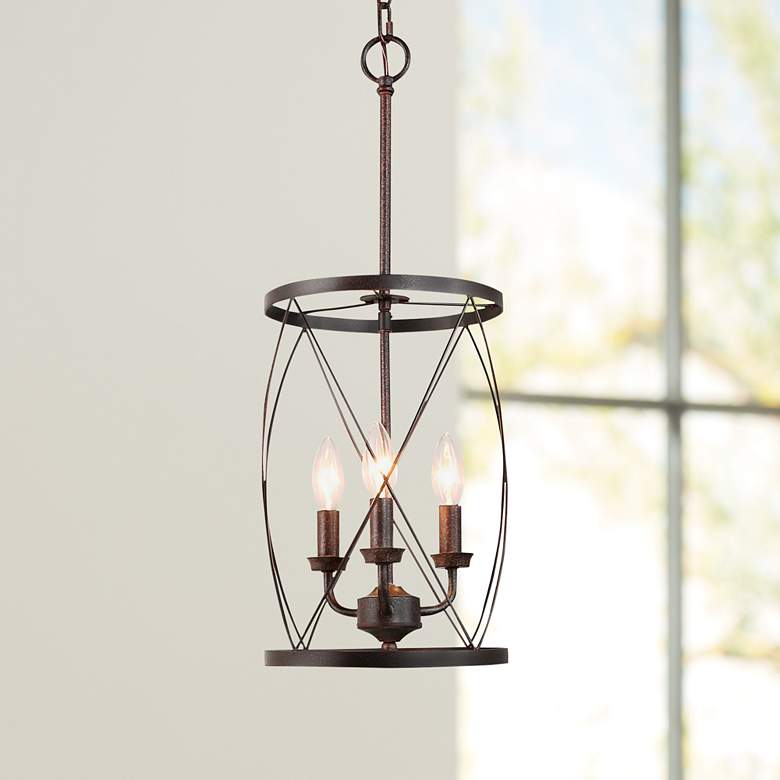 Sprin 9" Wide Rustic Iron 3-Light Mini Pendant