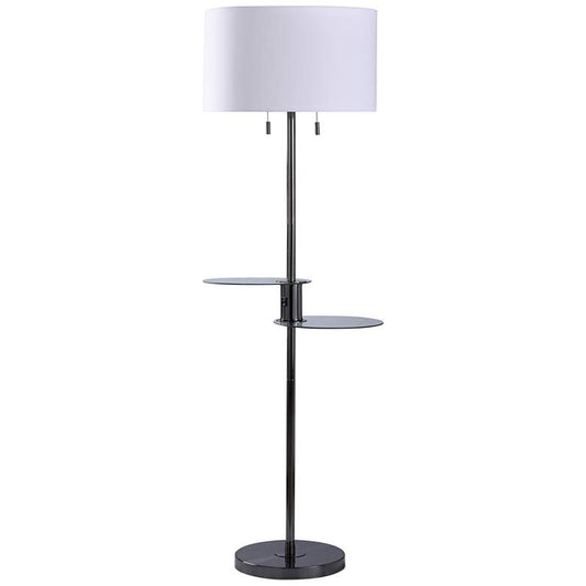 Starr Black Floor Lamp with 2-Tier Swivel Tables and USB Ports