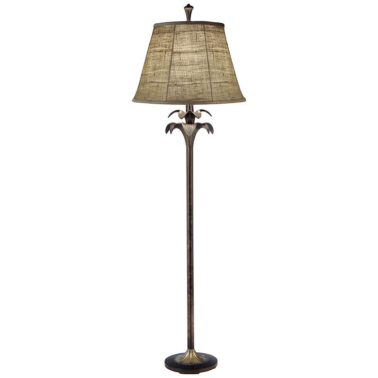 Stiffel Natural Burlap Bombay Bronze Floor Lamp