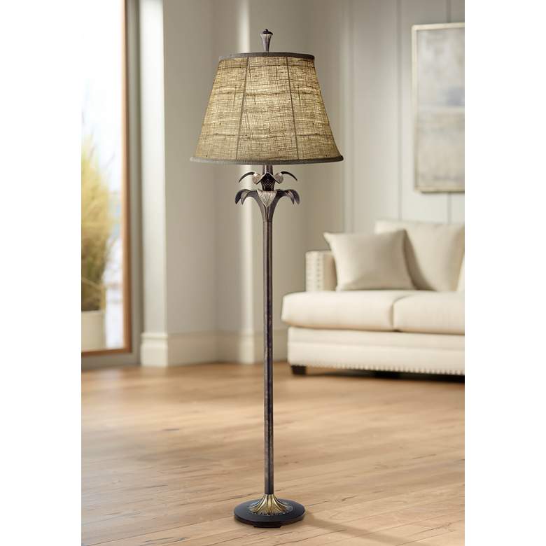 Stiffel Natural Burlap Bombay Bronze Floor Lamp