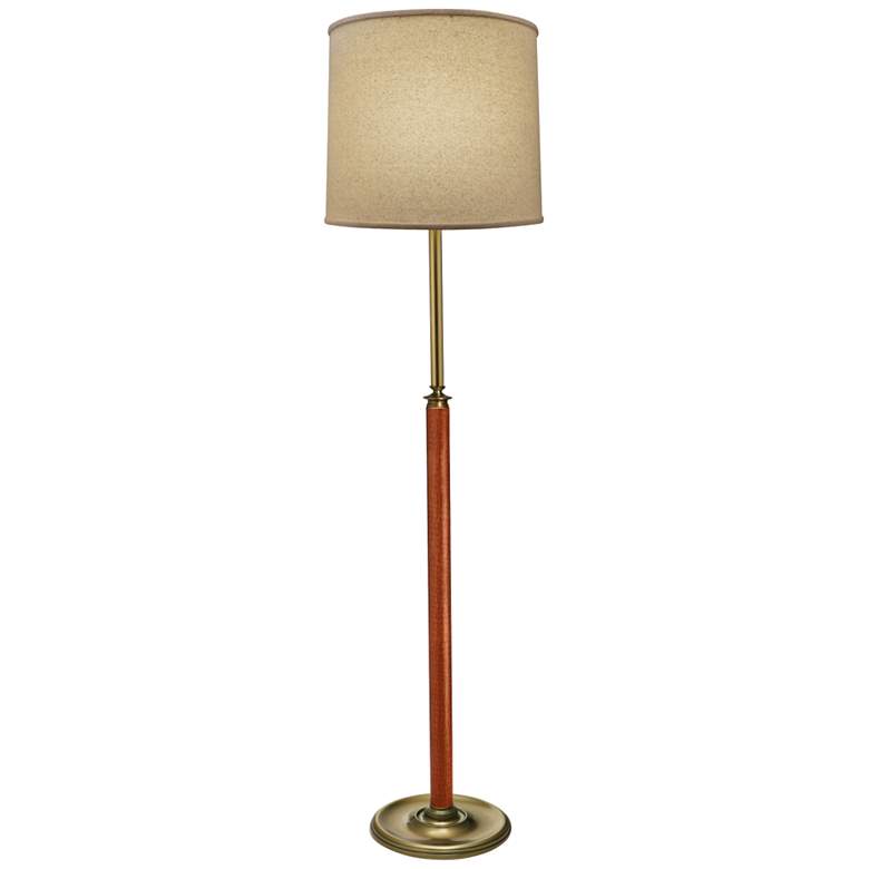 Stiffel Sheridan Antique Brass and Faux Leather Floor Lamp