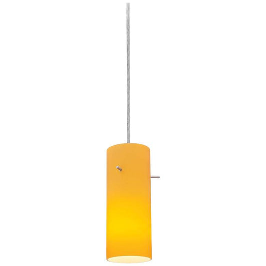 Sydney Cylinder Brushed Steel - Amber Glass Mini Pendant