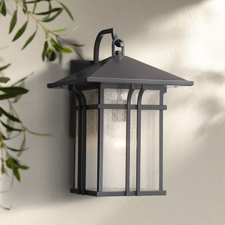 Syon 16 1/2" High Bronze and Seeded Glass Outdoor Mission Wall Light