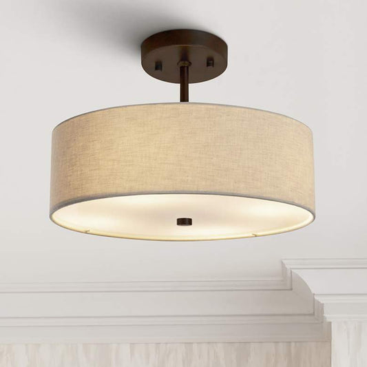 Textile™ Classic 14"W Bronze Cream Drum Pendant Light