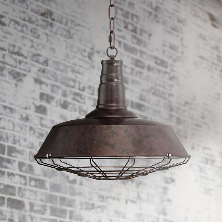 Tiedra Bronze 18 1/4" Wide Industrial Cage Pendant Light