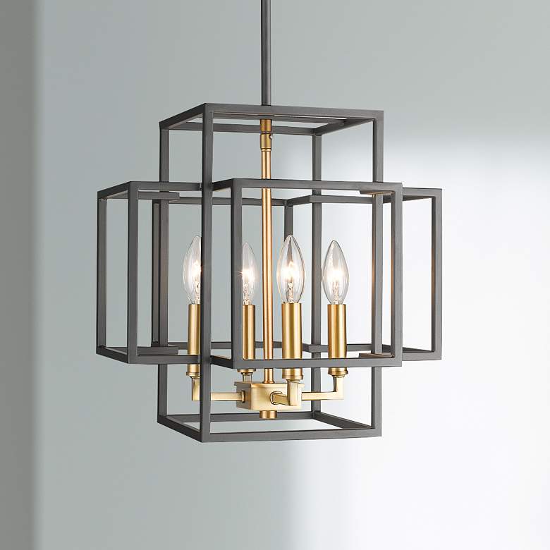 Titania 14" Wide Bronze and Olde Brass 4-Light Pendant