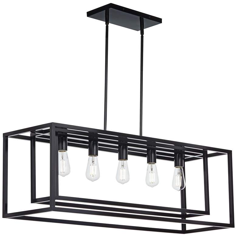 Trinity 40" Wide Gloss Black 5-Light Island Pendant