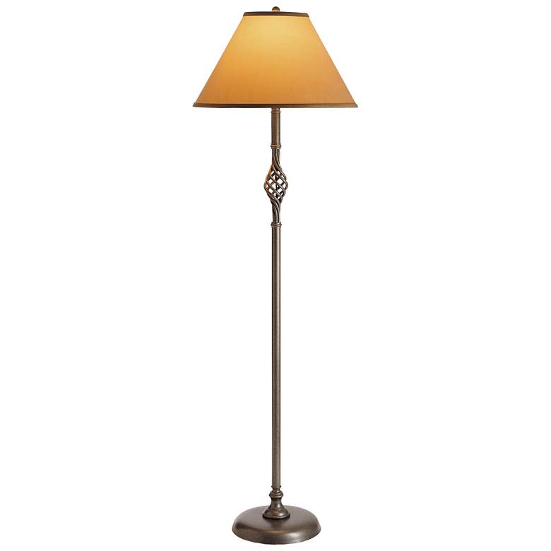 Twist Basket Floor Lamp - Natural Iron Finish - Doeskin Suede Shade