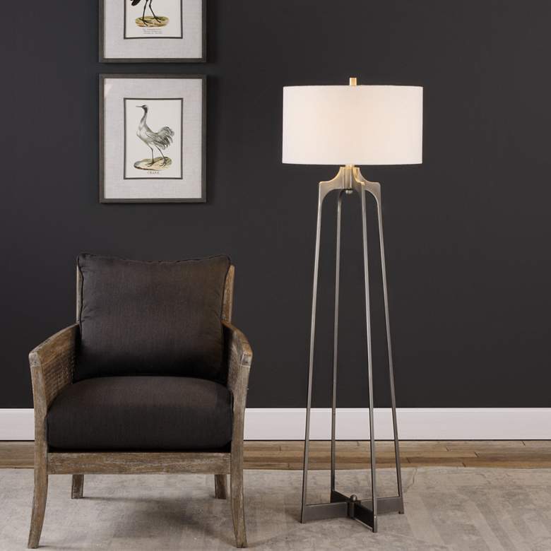 Uttermost Adrian Plated Aged Gun Metal Floor Lamp