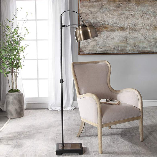 Uttermost Bessemer Plated Antique Brass and Black Floor Lamp