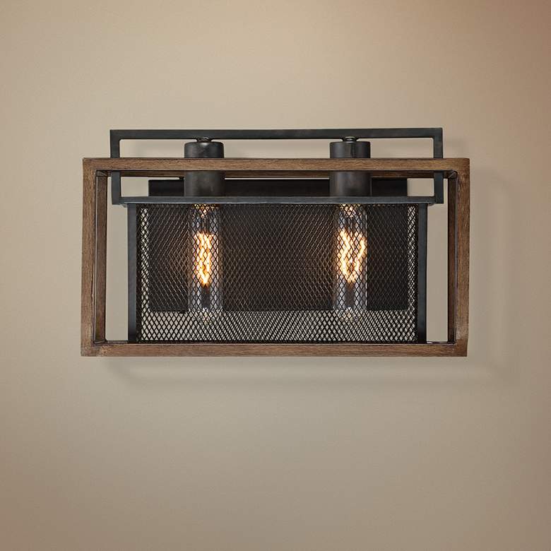 Varaluz Rio Lobo 8 1/2" High Dark Oak and Black 2-Light Wall Sconce