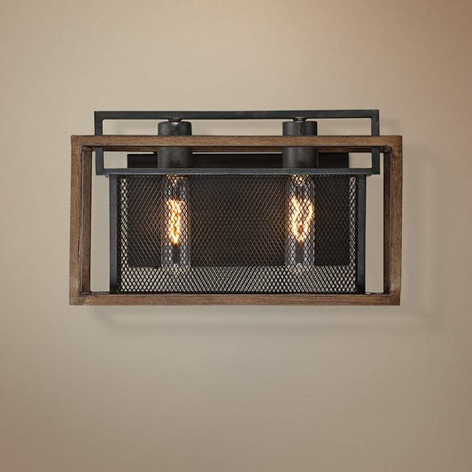 Varaluz Rio Lobo 8 1/2" High Dark Oak and Black 2-Light Wall Sconce