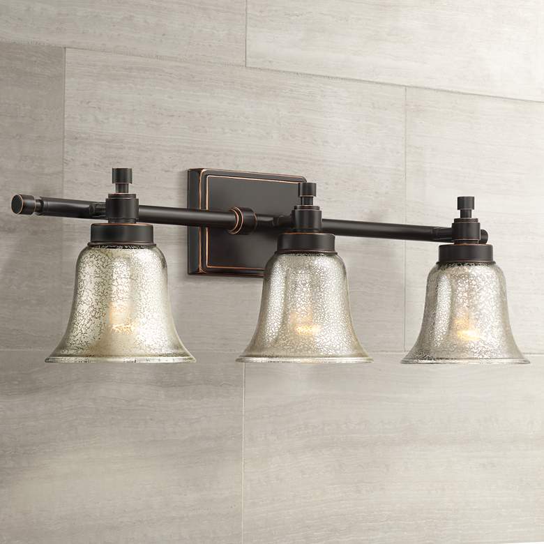 Varra 26 1/2" Wide 3-Light Mercury Glass Bronze Bath Light