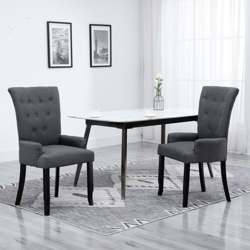 vidaXL Dining Chair with Armrests Dark Grey Fabric