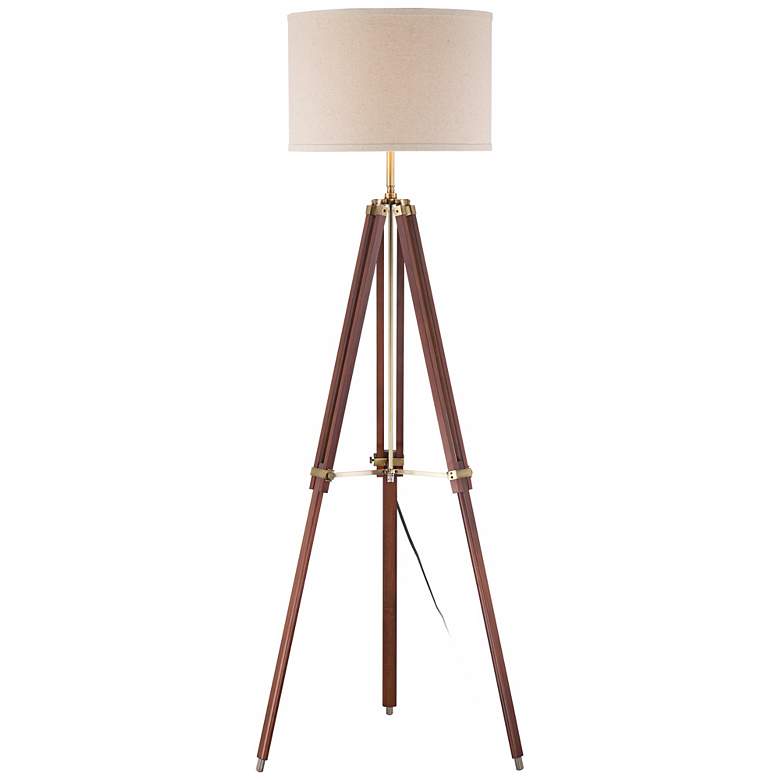 Surveyor Cherry Wood Tripod Floor Lamp by Possini Euro