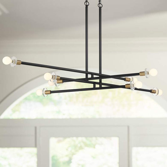 Wailand 51"W Gloss Black Warm Brass 8-Light Pendant